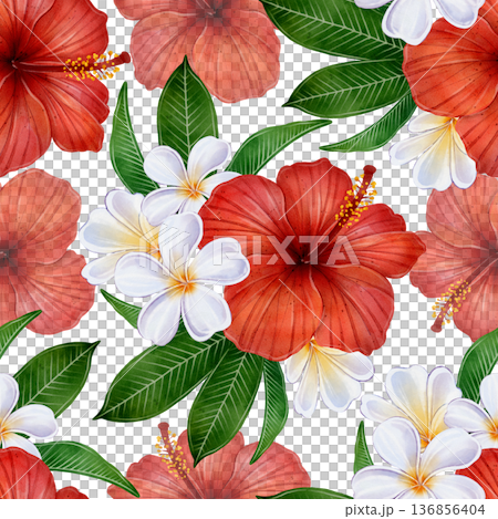 Tropical Hibiscus Plumeria Seamless Pattern 136856404