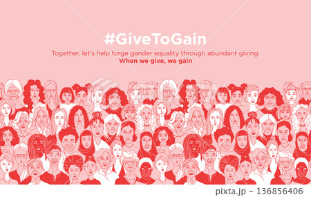 Give to Gain, International Women Day Equality Poster with Diverse Female Faces 136856406