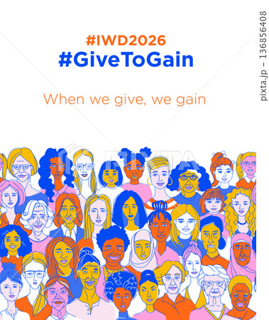 Give to Gain, International Women Day Equality Poster with Diverse Female Faces Give to Gain, International Women Day Equality Poster with Diverse Female Faces 136856408