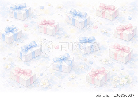 ホワイトデーシリーズ：自然に散らしたギフトのパターン 136856937