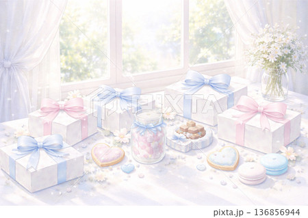 ホワイトデーシリーズ:窓辺の光とギフトの優しい風景 ホワイトデーシリーズ:窓辺の光とギフトの優しい風景 136856944