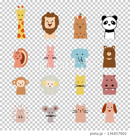 Hand drawn animal flat cute icons 136857002