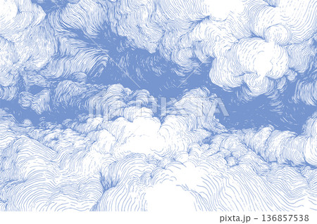 Abstract Cloud Sky Background Vector Illustration in Vintage Engraving Ink Drawing Style Abstract Cloud Sky Background Vector Illustration in Vintage Engraving Ink Drawing Style 136857538