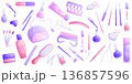 A set of manicure tools, nail file, nail polish, cream, UV lamp, brushes, The concept of beauty and nail design. Isolated vector illustration for the design banners, postcards, brochures, flyer 136857596