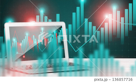 Chart analysis on laptop screen showing data trends and financial growth patterns in the office Chart analysis on laptop screen showing data trends and financial growth patterns in the office 136857716