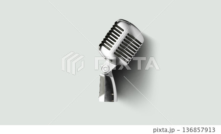 Discussion of topics in a podcast with a vintage microphone setup for recording audio Discussion of topics in a podcast with a vintage microphone setup for recording audio 136857913