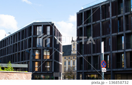 Modern architecture showcases sleek design in city center 136858732
