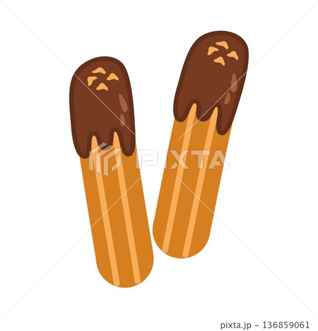 Churros with hot chocolate and powdered sugar 136859061