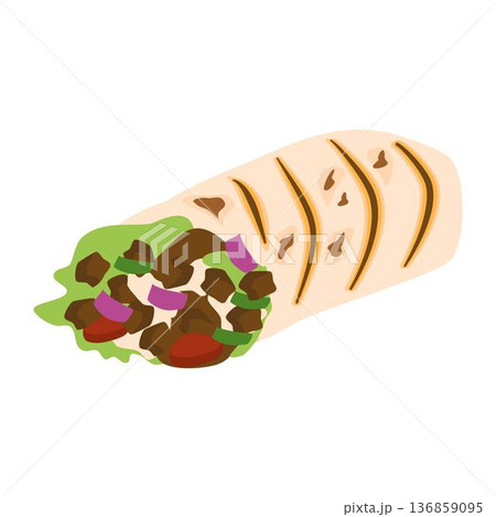 Shawarma chicken roll in a pita with fresh vegetables, cream sauce Shawarma chicken roll in a pita with fresh vegetables, cream sauce 136859095