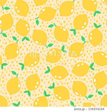 Simple seamless pattern with lemons on a yellow background. Vector graphics. Simple seamless pattern with lemons on a yellow background. Vector graphics. 136859284