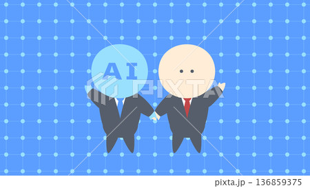 ビジネスイメージイラスト_人と生成AIが協力するビジネスシーン 136859375
