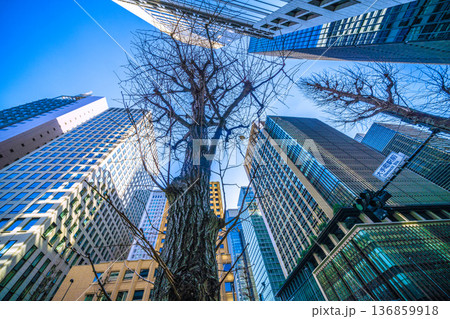 日本の東京都市景観2月21日。日本経済の憂鬱…「大手町駅前」交差点からビジネス街などを望む 日本の東京都市景観2月21日。日本経済の憂鬱…「大手町駅前」交差点からビジネス街などを望む 136859918