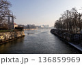 View of a river and buildings under a clear sky in a city during the morning 136859969