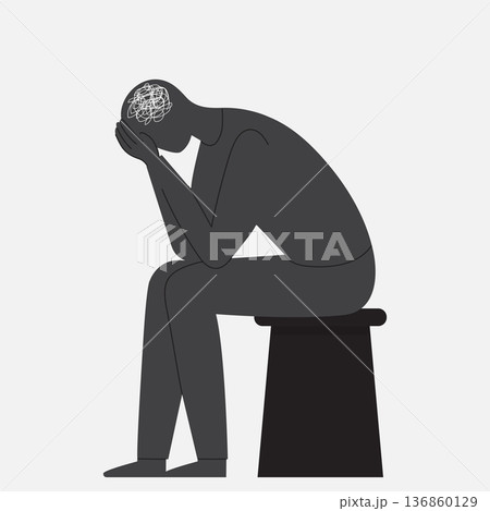 Man silhouette suffering from depression and anxiety vector illustration. 136860129