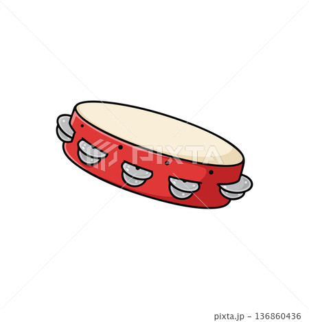 Tambourine percussion instrument red frame musical accessory vector illustration cartoon style 136860436