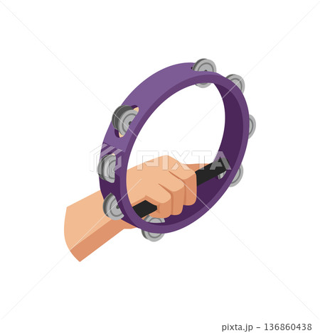 Hand Holding Purple Tambourine Musical Instrument Vector Illustration for Music and Rhythm Enthusiasts Hand Holding Purple Tambourine Musical Instrument Vector Illustration for Music and Rhythm Enthusiasts 136860438