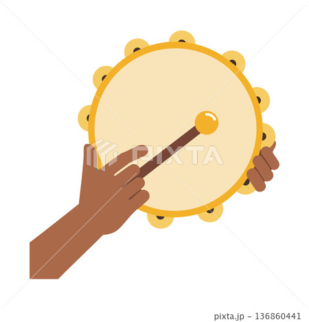 Hands playing tambourine percussion musical instrument rhythm sound vector illustration Hands playing tambourine percussion musical instrument rhythm sound vector illustration 136860441