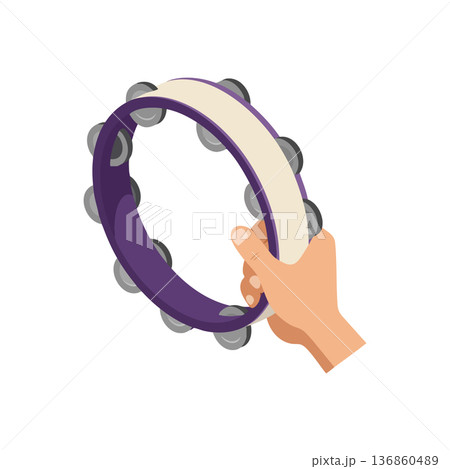 Hand Holding Purple Tambourine Musical Instrument for Rhythm and Entertainment Vector Illustration Hand Holding Purple Tambourine Musical Instrument for Rhythm and Entertainment Vector Illustration 136860489