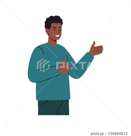 Young man showing thumbs up gesture with smiling face in casual clothes vector illustration 136860612