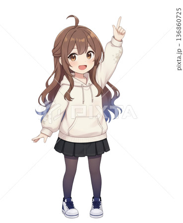 指差しするちびキャラの女の子02 指差しするちびキャラの女の子02 136860725