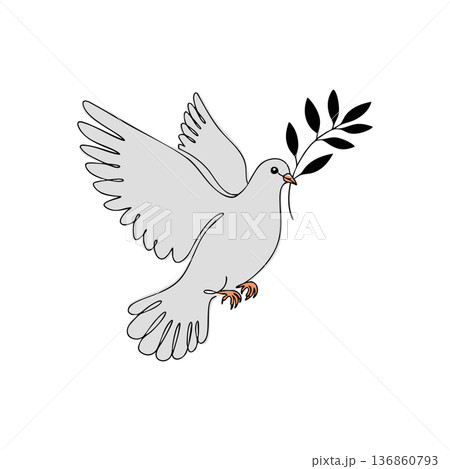 Dove carrying olive branch symbolizing peace and harmony in simple vector style graphic design illustration Dove carrying olive branch symbolizing peace and harmony in simple vector style graphic design illustration 136860793