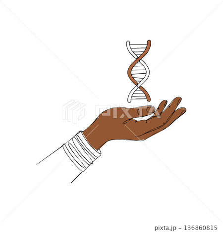 Dark skinned hand holding DNA helix symbolizing genetics and science research vector illustration Dark skinned hand holding DNA helix symbolizing genetics and science research vector illustration 136860815