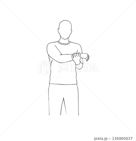 Man Stretching Arm Fitness Exercise for Warm Up and Injury Prevention Vector Illustration Man Stretching Arm Fitness Exercise for Warm Up and Injury Prevention Vector Illustration 136860837