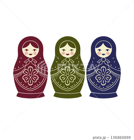 Russian nesting dolls vector colorful matryoshka set traditional folk art design decorative elements 136860899