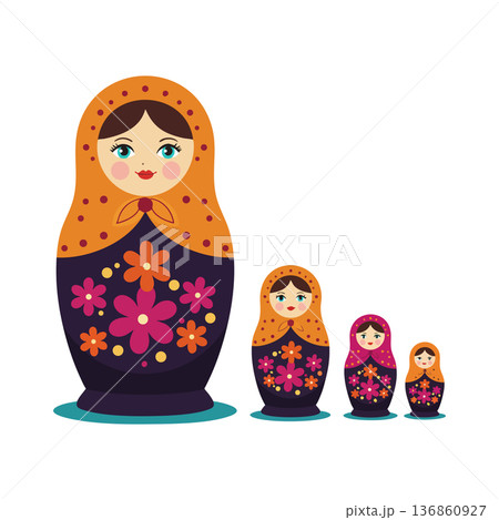 Matryoshka Russian nesting dolls vector with floral decoration traditional folk art design collection 136860927