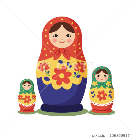 Russian Matryoshka Dolls Traditional Nesting Dolls Colorful Folk Art Craft Decoration Vector Illustration 136860937
