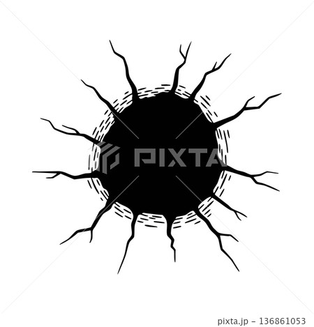 Cracked hole with jagged edges vector design black and white abstract broken surface illustration 136861053