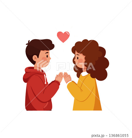 Young couple in love facing each other with heart symbol romantic relationship concept vector illustration 136861055