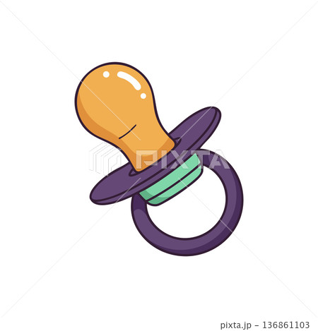 Baby pacifier vector design with orange nipple and purple ring for infant comfort and soothing 136861103