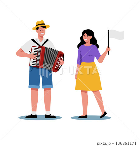 Man playing accordion and woman holding white flag casual outdoor scene vector illustration 136861171
