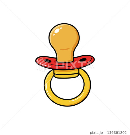 Baby pacifier with orange nipple and red guard vector illustration for infant soothing and comfort design Baby pacifier with orange nipple and red guard vector illustration for infant soothing and comfort design 136861202