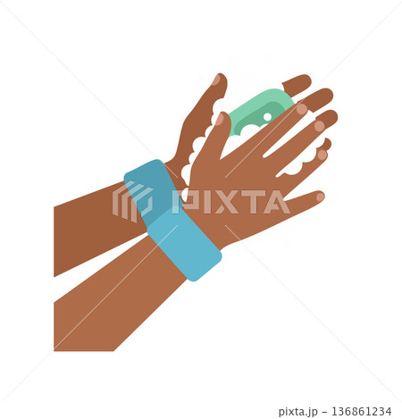 Hands washing with soap and water for hygiene and cleanliness vector concept illustration Hands washing with soap and water for hygiene and cleanliness vector concept illustration 136861234