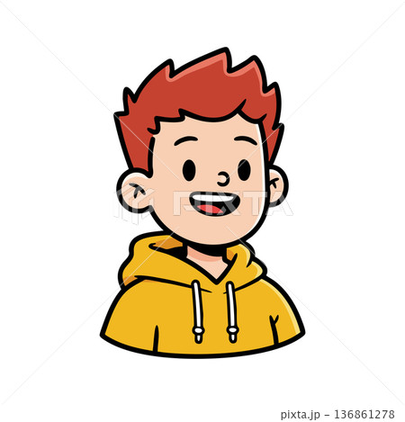 Red Haired Boy Wearing Yellow Hoodie Smiling Cartoon Character Vector Illustration 136861278