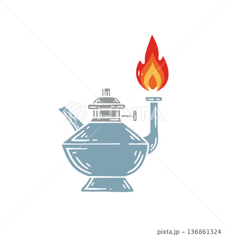 Vintage oil lamp with burning flame illustration in blue and red colors vector design 136861324