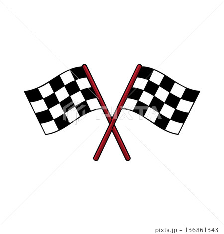 Crossed checkered racing flags with red poles symbolizing race finish and victory celebration vector illustration Crossed checkered racing flags with red poles symbolizing race finish and victory celebration vector illustration 136861343