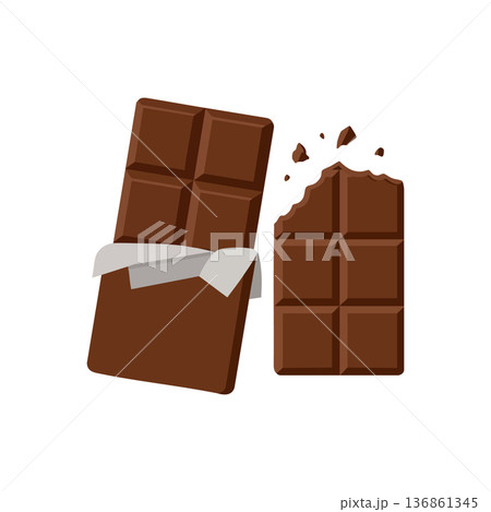 Chocolate bar with broken pieces and silver wrapper vector illustration for dessert and sweet food design 136861345