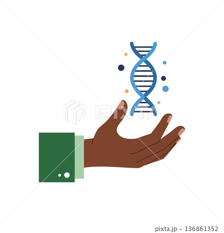 Human hand holding floating blue DNA helix with...のイラスト素材 [136861352 ...