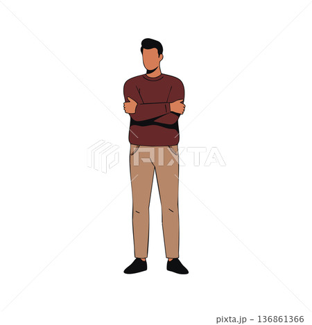 Man standing with crossed arms wearing brown sweater and beige pants casual outfit vector illustration 136861366