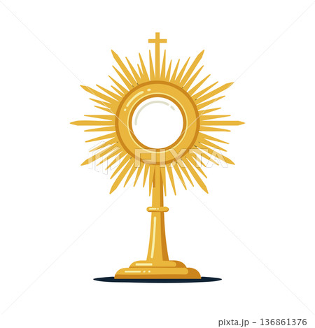 Golden religious monstrance with cross illustration in radiant sunburst design vector Golden religious monstrance with cross illustration in radiant sunburst design vector 136861376