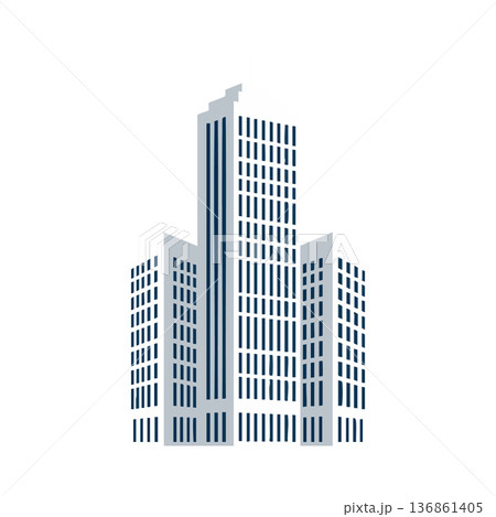 Modern high-rise office building vector illustration with blue and gray tones 136861405