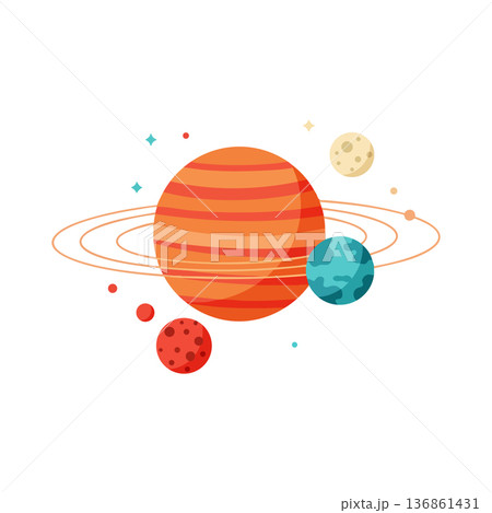 Solar system planets vector with colorful orbits and celestial bodies illustration 136861431