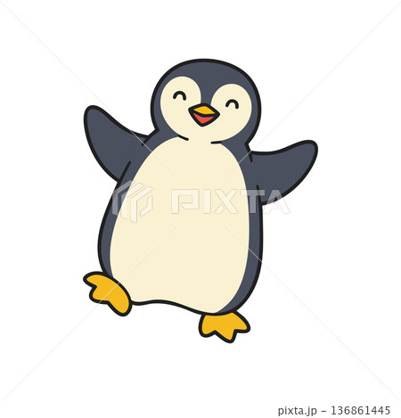 Cute happy penguin cartoon character illustration in playful pose vector Cute happy penguin cartoon character illustration in playful pose vector 136861445