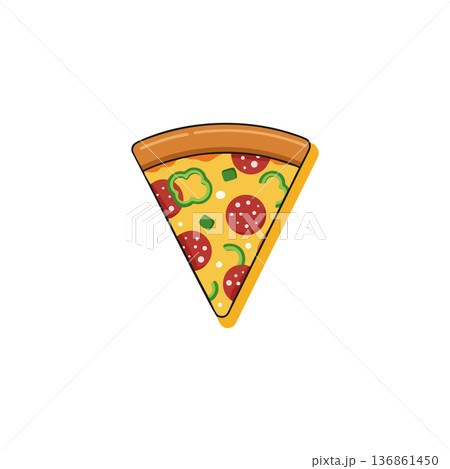 Pizza slice with pepperoni and green pepper toppings vector illustration 136861450