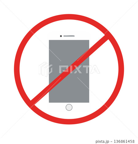 No Mobile Phone Symbol Prohibition Sign Vector Illustration with Red Circle and Slash 136861458