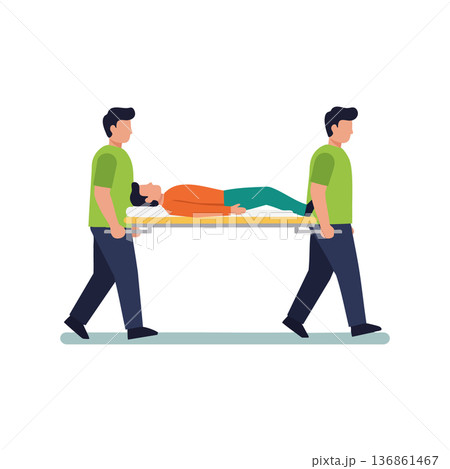 Two men carrying injured person on stretcher emergency medical rescue vector illustration Two men carrying injured person on stretcher emergency medical rescue vector illustration 136861467