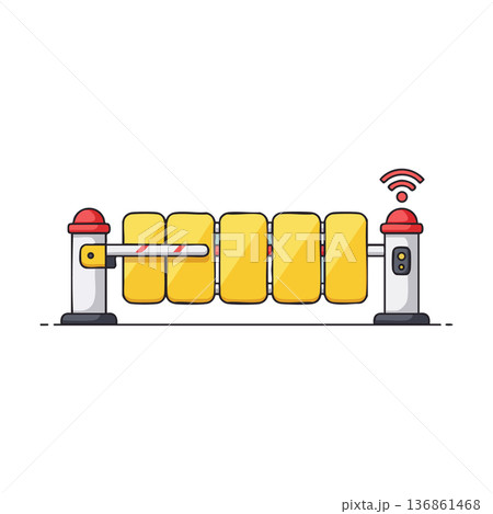 Automatic security barrier gate with wireless control and yellow panels vector illustration 136861468